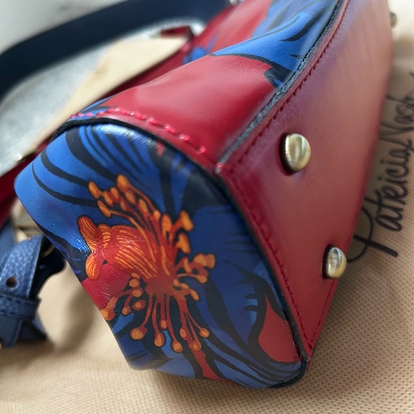 Patricia Nash Leather Red and Blue Grecian Rose Shoulder Bag - Picture 8 of 11